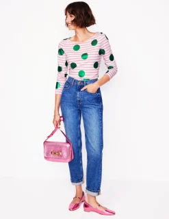 T-Shirts & Tanks | Tops & Blouses-Boden Ella Long Sleeve Breton-Pink, Ivory, Green Spot Pink,Ivory,GreenSpot