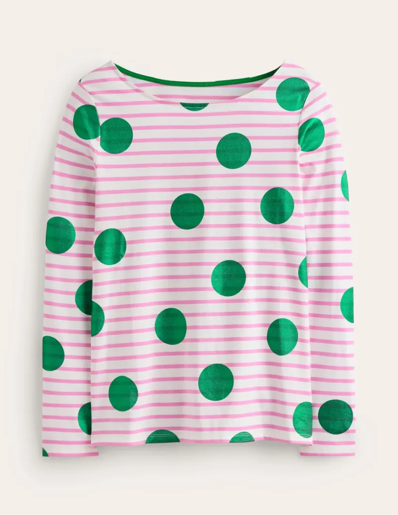 T-Shirts & Tanks | Tops & Blouses-Boden Ella Long Sleeve Breton-Pink, Ivory, Green Spot Pink,Ivory,GreenSpot