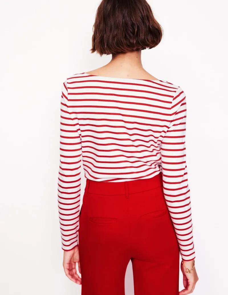T-Shirts & Tanks | Tops & Blouses-Boden Ella Long Sleeve Breton-Red, Reindeer Stripe Red,ReindeerStripe