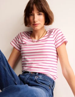 Tops & Blouses | T-Shirts & Tanks-Boden Ella Short Sleeve Breton-Ivory, Pink Ivory,Pink