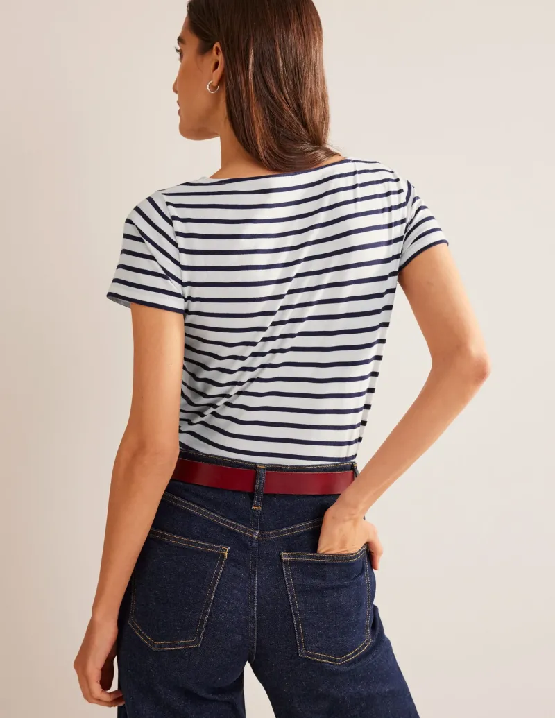 Nightwear & Lougewear | T-Shirts & Tanks-Boden Ella Short Sleeve Breton-Ivory, Navy Ivory,Navy