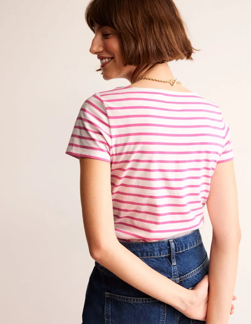 Tops & Blouses | T-Shirts & Tanks-Boden Ella Short Sleeve Breton-Ivory, Pink Ivory,Pink