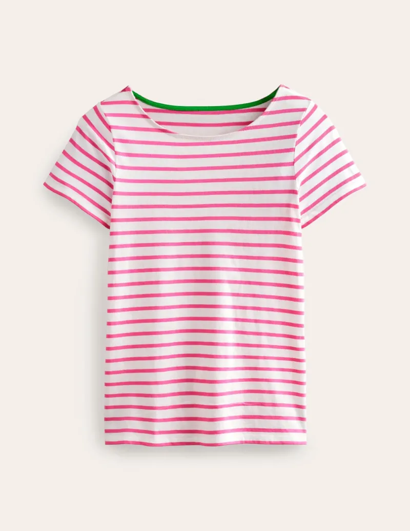 Tops & Blouses | T-Shirts & Tanks-Boden Ella Short Sleeve Breton-Ivory, Pink Ivory,Pink