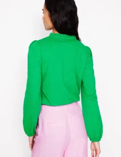 T-Shirts & Tanks | Tops & Blouses-Boden Embroidered Frill Neck Blouse-Rich Emerald RichEmerald
