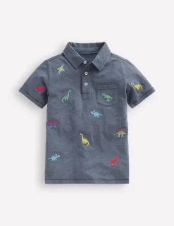 Tops, T-Shirts & Polos-Boden Embroidered Slub Polo Shirt-Multi Dinosaurs MultiDinosaurs