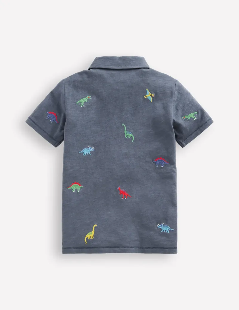 Tops, T-Shirts & Polos-Boden Embroidered Slub Polo Shirt-Multi Dinosaurs MultiDinosaurs