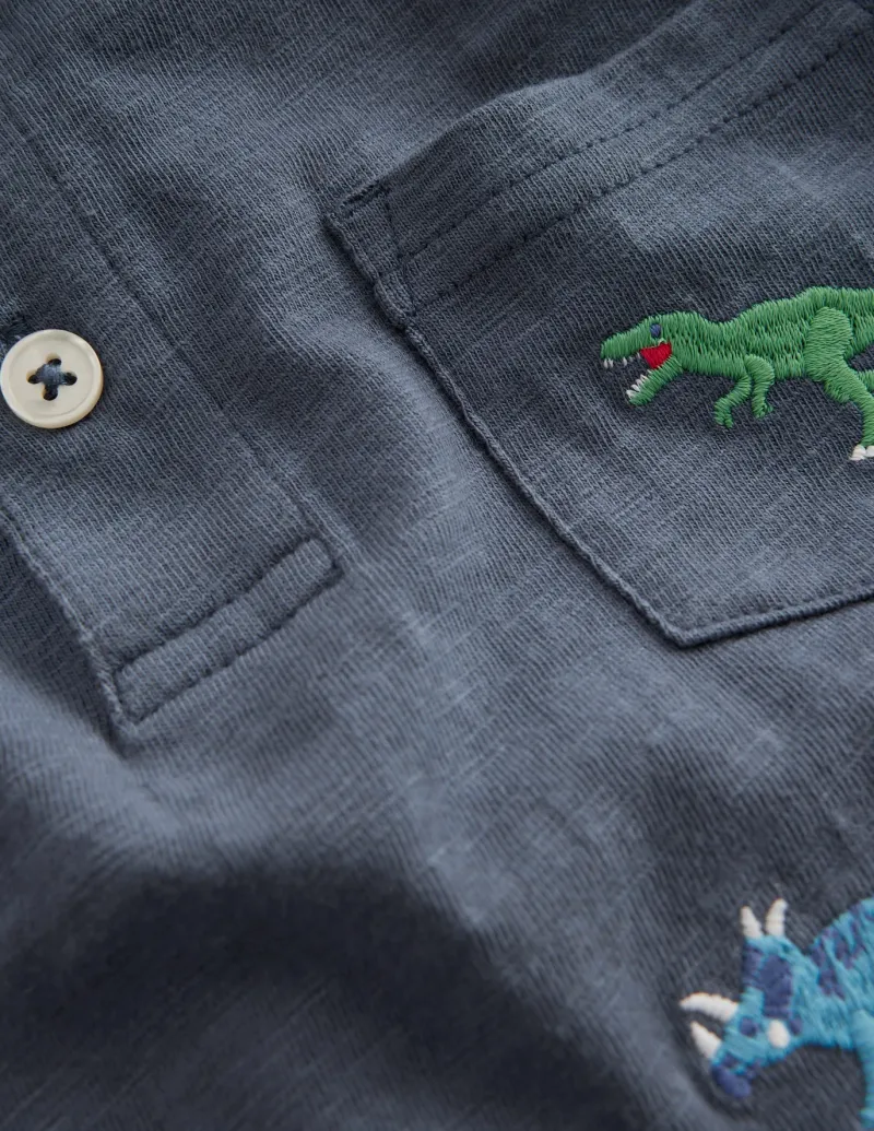 Tops, T-Shirts & Polos-Boden Embroidered Slub Polo Shirt-Multi Dinosaurs MultiDinosaurs