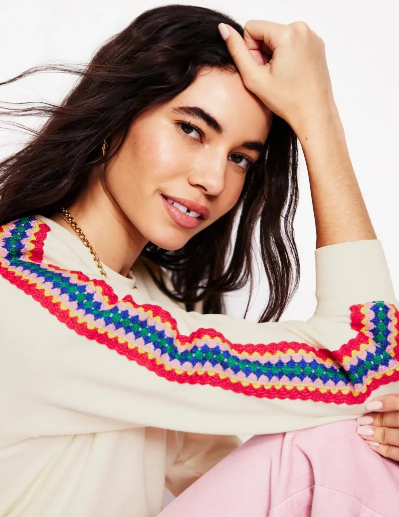 Nightwear & Lougewear | Tops & Blouses-Boden Emi Crochet Sweatshirt- Ivory