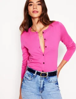 Sweaters & Cardigans-Boden Emilia Cotton Crew Cardigan-Tickled Pink TickledPink