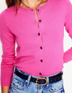 Sweaters & Cardigans-Boden Emilia Cotton Crew Cardigan-Tickled Pink TickledPink