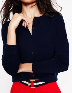 Sweaters & Cardigans-Boden Emilia Cotton Crew Cardigan- Navy