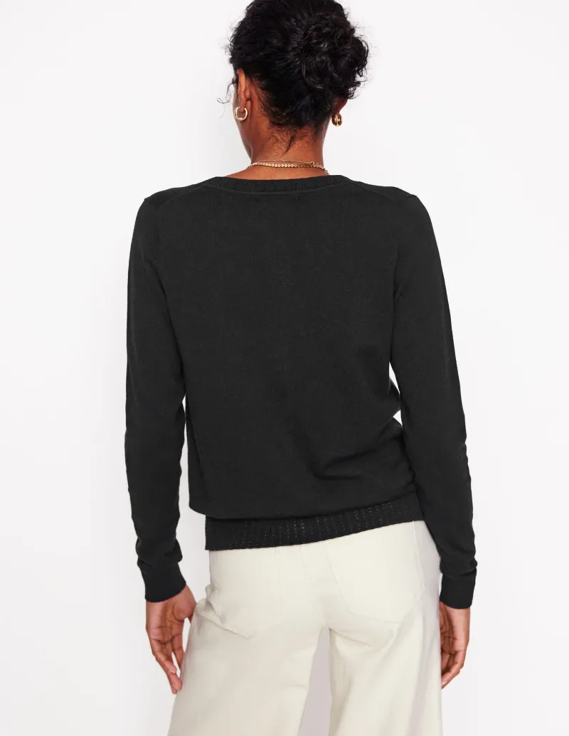 Sweaters & Cardigans-Boden Emilia Cotton Crew Cardigan- Black