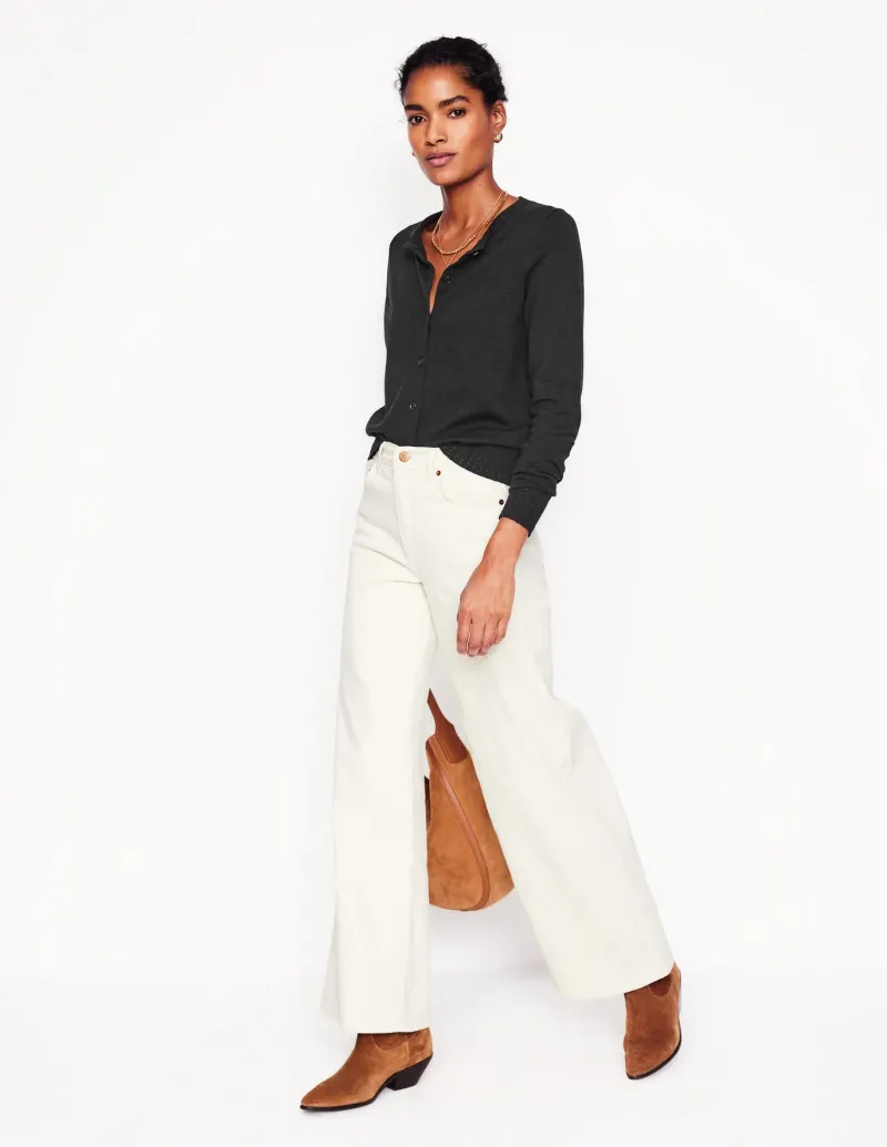 Sweaters & Cardigans-Boden Emilia Cotton Crew Cardigan- Black