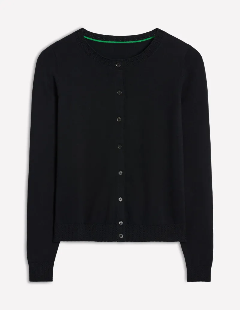 Sweaters & Cardigans-Boden Emilia Cotton Crew Cardigan- Black