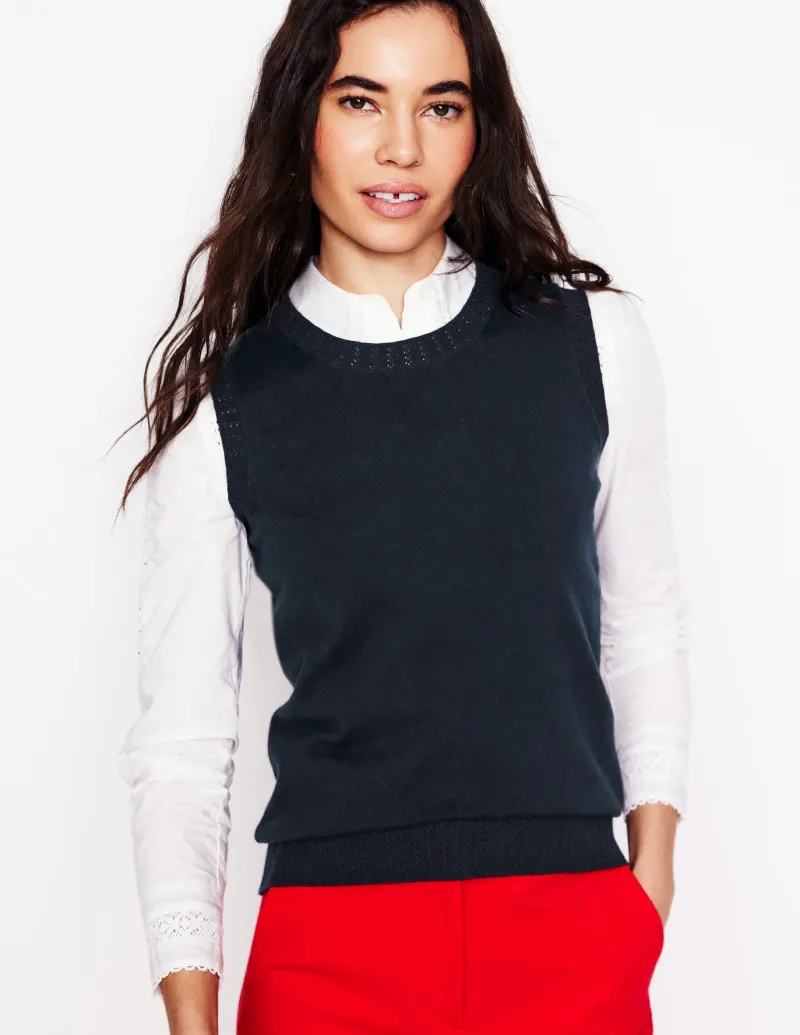 Sweaters & Cardigans-Boden Emilia Cotton Crew Neck Vest- Navy