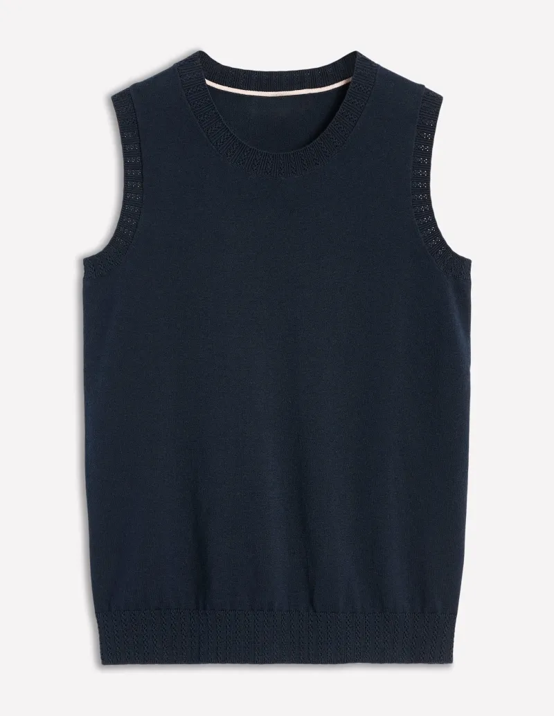 Sweaters & Cardigans-Boden Emilia Cotton Crew Neck Vest- Navy
