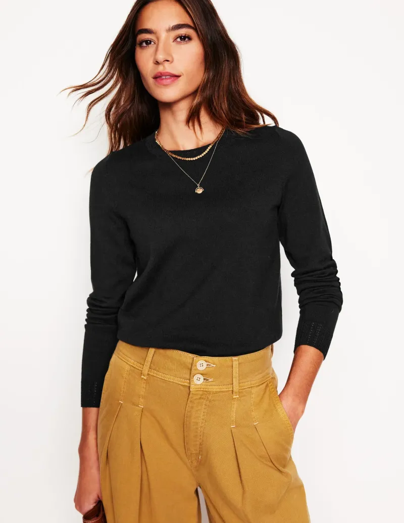 Sweaters & Cardigans-Boden Emilia Cotton Crew Sweater- Black