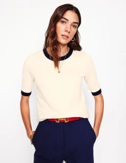 Nightwear & Lougewear | Sweaters & Cardigans-Boden Emilia Cotton Crew T-shirt-Warm Ivory, Navy WarmIvory,Navy