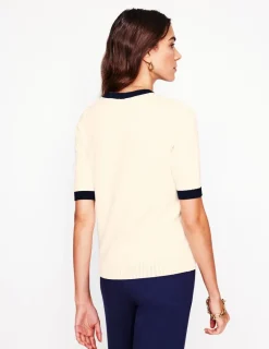 Nightwear & Lougewear | Sweaters & Cardigans-Boden Emilia Cotton Crew T-shirt-Warm Ivory, Navy WarmIvory,Navy