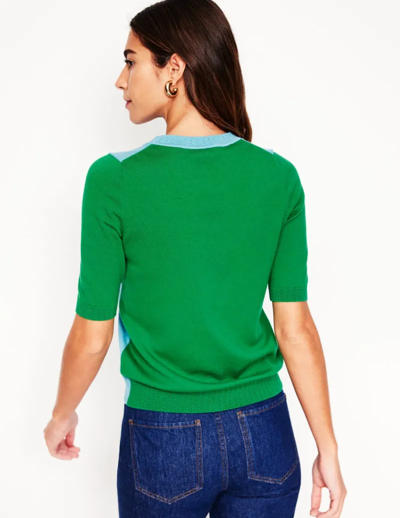 Nightwear & Lougewear | Sweaters & Cardigans-Boden Emilia Cotton Crew T-shirt-Duck Egg Blue / Rich Emerald