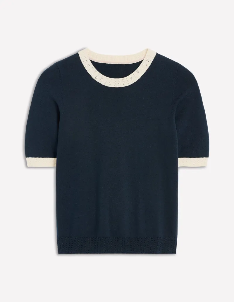 Nightwear & Lougewear | Sweaters & Cardigans-Boden Emilia Cotton Crew T-shirt-Navy, Warm Ivory Navy,WarmIvory