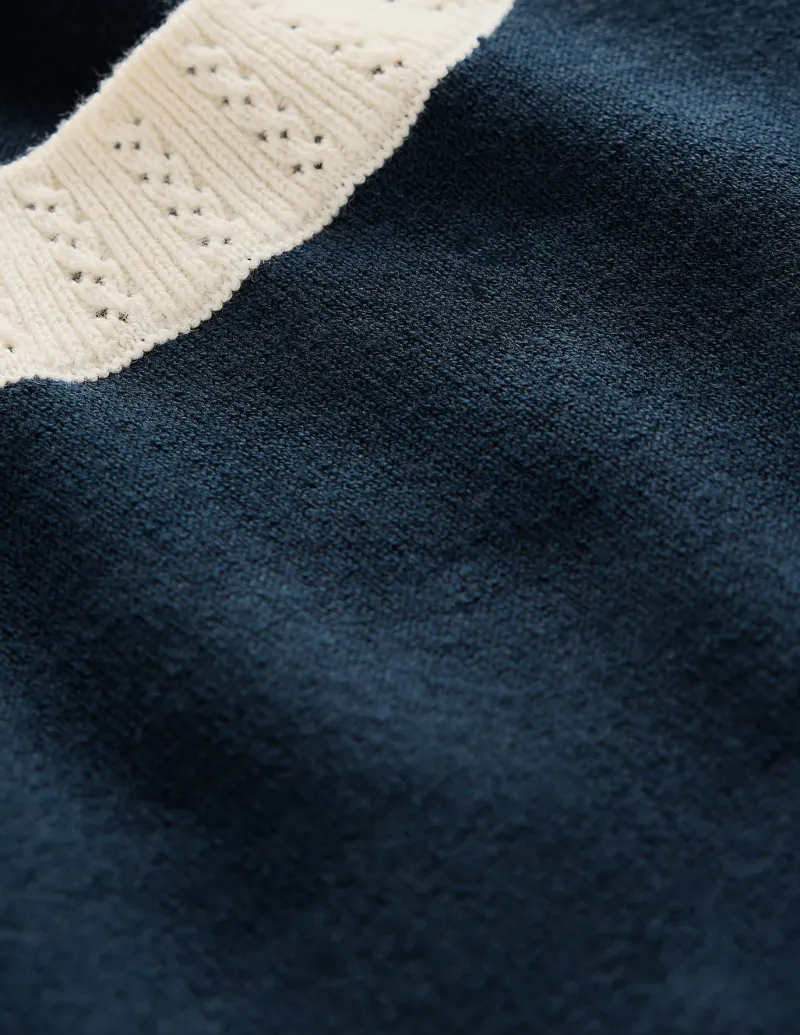 Nightwear & Lougewear | Sweaters & Cardigans-Boden Emilia Cotton Crew T-shirt-Navy, Warm Ivory Navy,WarmIvory