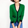 Sweaters & Cardigans-Boden Emilia Cotton V Neck Cardigan-Rich Emerald/Navy RichEmerald/Navy