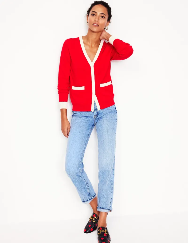 Sweaters & Cardigans-Boden Emilia Cotton V Neck Cardigan-Poppy Red PoppyRed