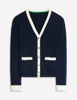 Sweaters & Cardigans-Boden Emilia Cotton V Neck Cardigan- Navy
