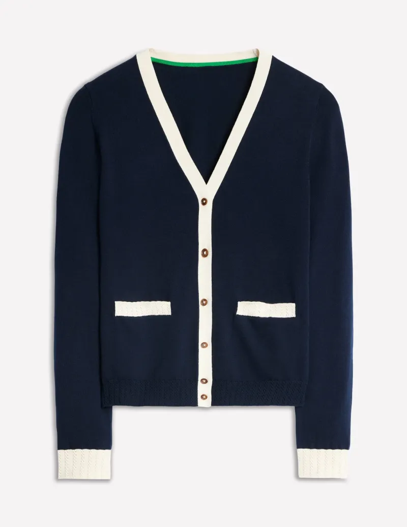 Sweaters & Cardigans-Boden Emilia Cotton V Neck Cardigan- Navy