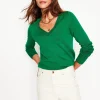 Sweaters & Cardigans-Boden Emilia Cotton V Neck Sweater- GREEN