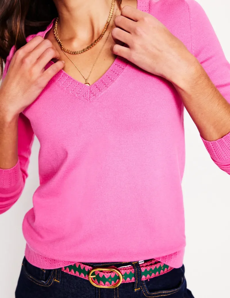 Sweaters & Cardigans-Boden Emilia Cotton V Neck Sweater-Tickled Pink TickledPink