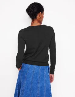 Sweaters & Cardigans-Boden Emilia Cotton V Neck Sweater- Black