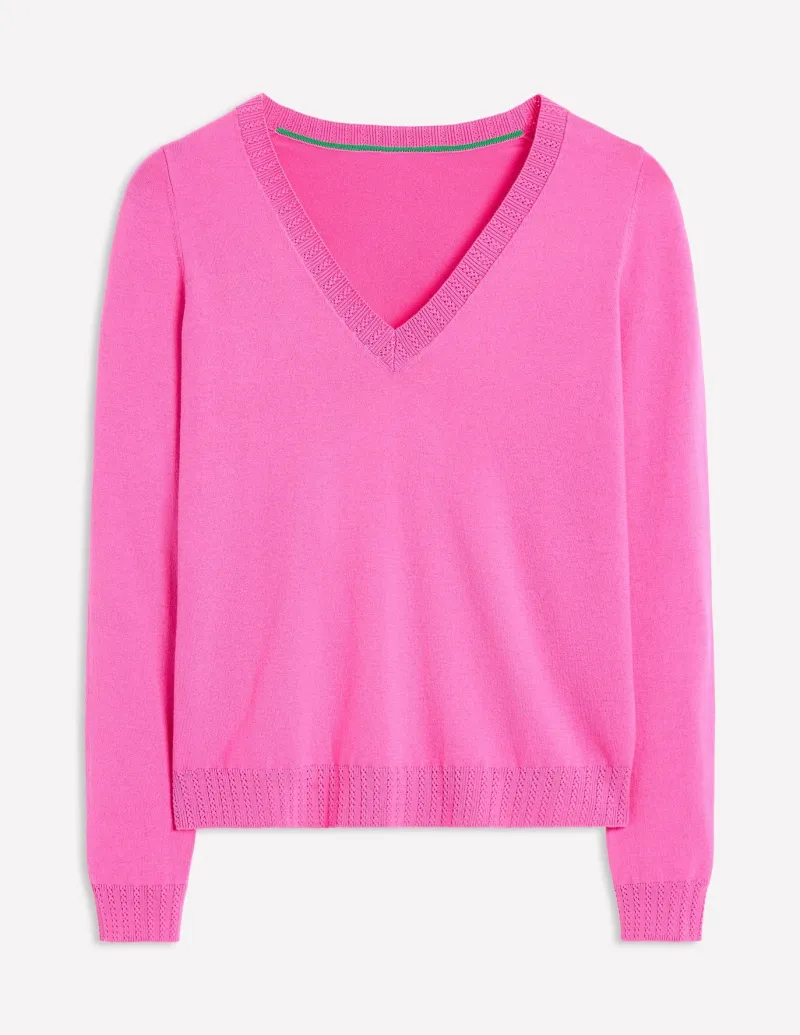 Sweaters & Cardigans-Boden Emilia Cotton V Neck Sweater-Tickled Pink TickledPink