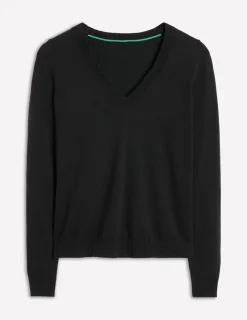 Sweaters & Cardigans-Boden Emilia Cotton V Neck Sweater- Black