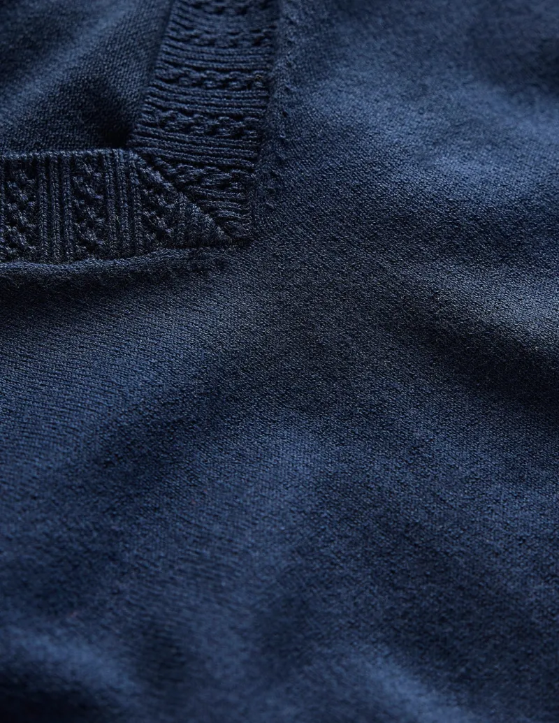 Sweaters & Cardigans-Boden Emilia Cotton V Neck Sweater- Navy
