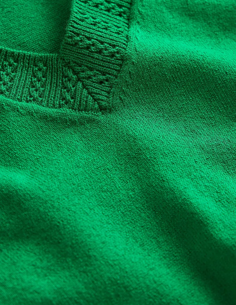 Sweaters & Cardigans-Boden Emilia Cotton V Neck Sweater- GREEN
