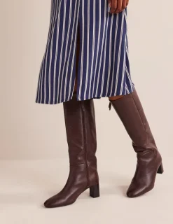 Boots | Heels-Boden Erica Knee High Leather Boots-Chocolate Leather ChocolateLeather