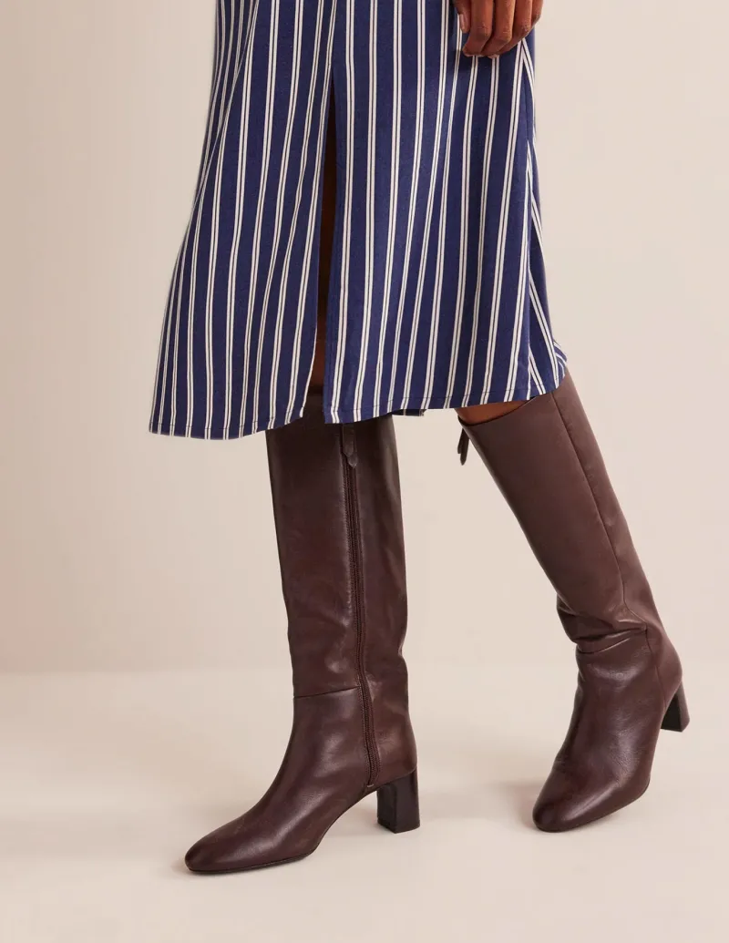Boots | Heels-Boden Erica Knee High Leather Boots-Chocolate Leather ChocolateLeather