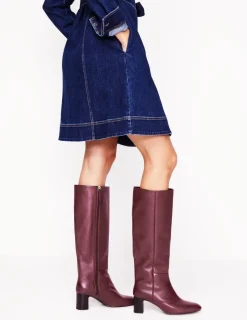 Boots | Heels-Boden Erica Knee High Leather Boots-Oxblood Leather OxbloodLeather
