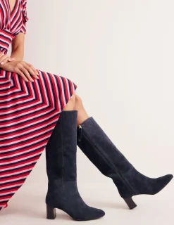 Boots | Heels-Boden Erica Knee High Leather Boots-Navy Suede NavySuede
