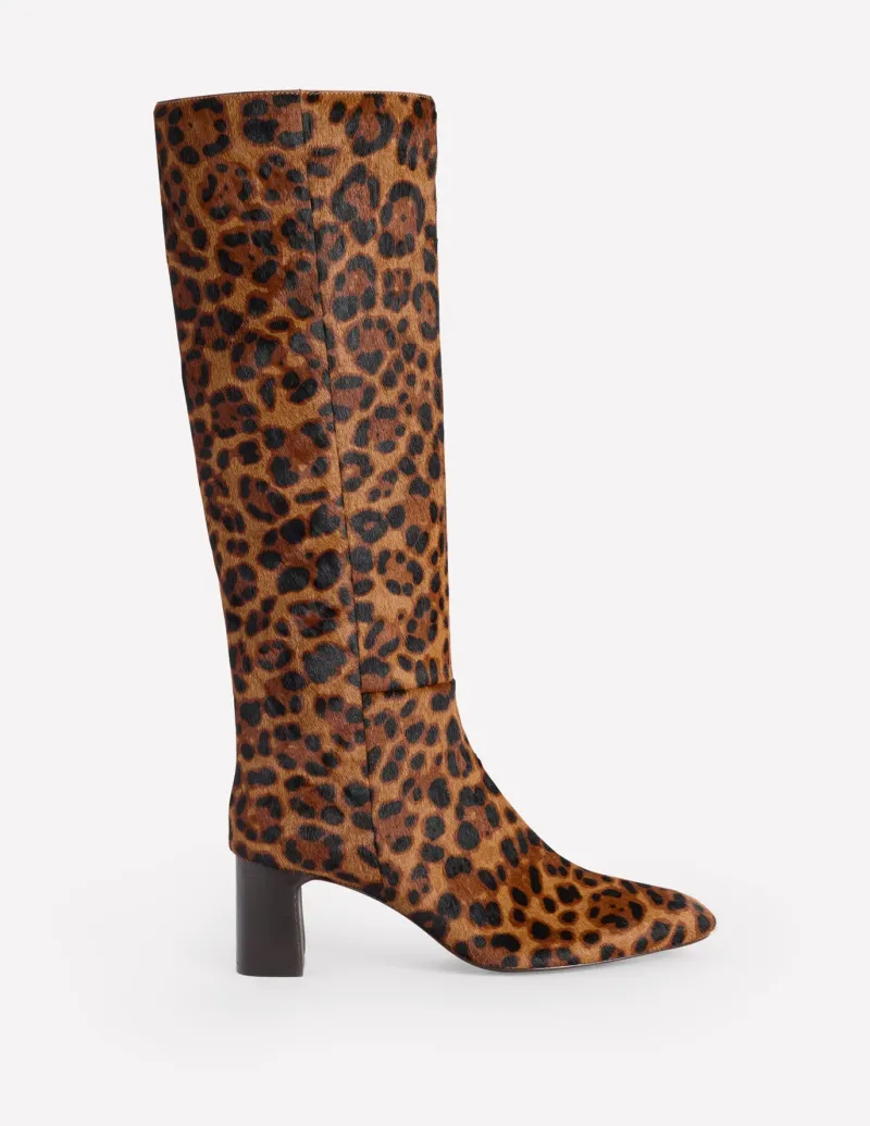 Boots | Heels-Boden Erica Knee High Leather Boots-Dark Classic Leopard DarkClassicLeopard