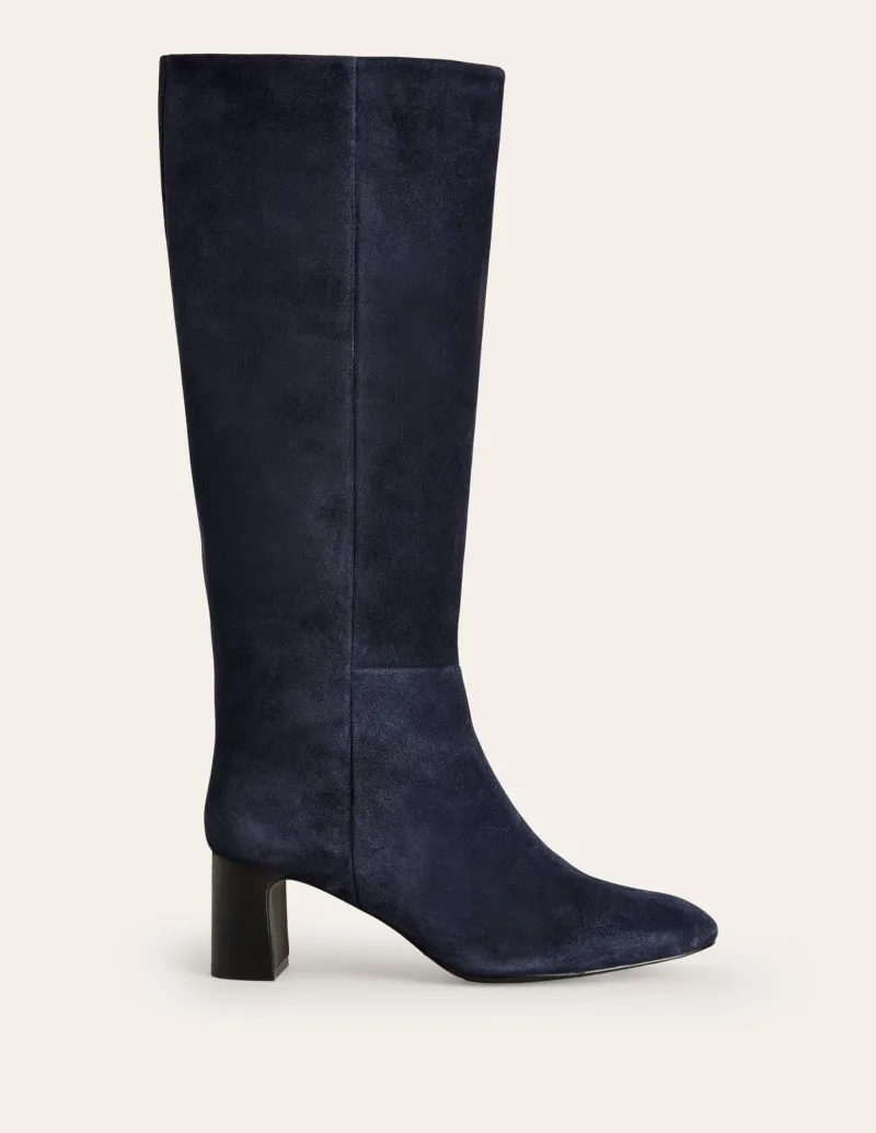 Boots | Heels-Boden Erica Knee High Leather Boots-Navy Suede NavySuede