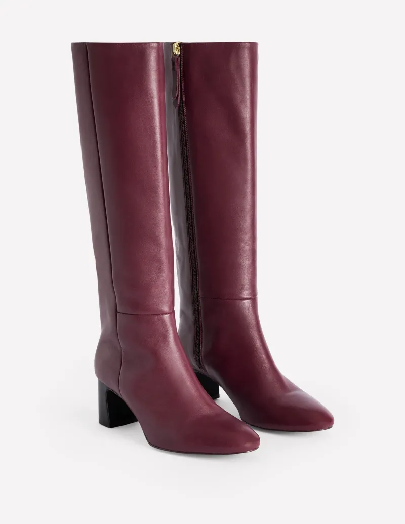 Boots | Heels-Boden Erica Knee High Leather Boots-Oxblood Leather OxbloodLeather