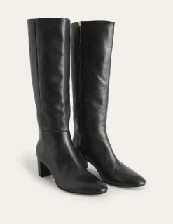 Boots | Heels-Boden Erica Knee High Leather Boots-Black Leather BlackLeather