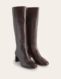 Boots | Heels-Boden Erica Knee High Leather Boots-Chocolate Leather ChocolateLeather