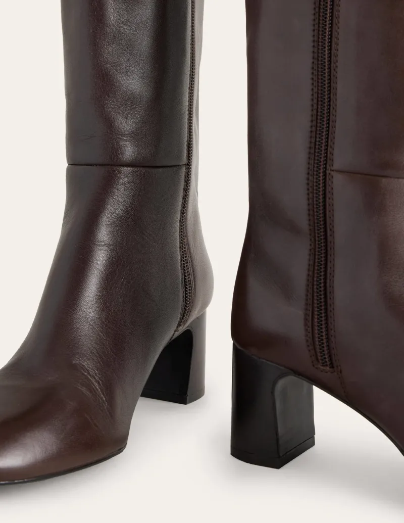 Boots | Heels-Boden Erica Knee High Leather Boots-Chocolate Leather ChocolateLeather