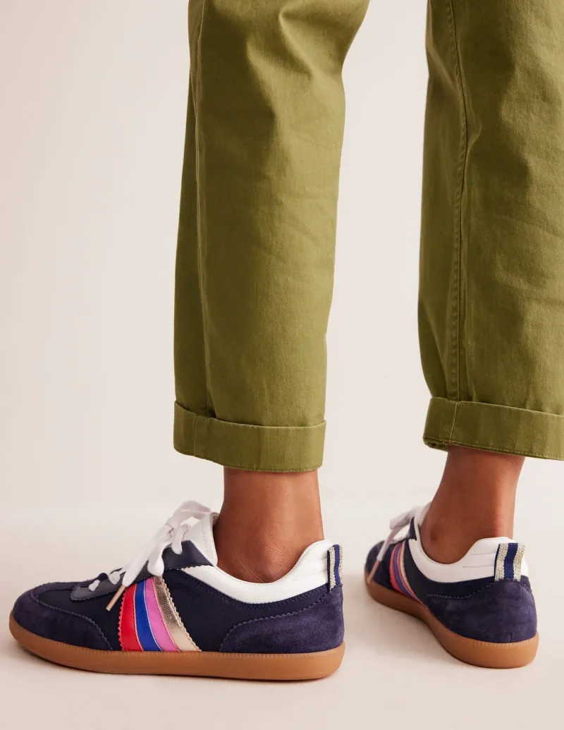 Flats | Nightwear & Lougewear-Boden Erin Retro Tennis Sneakers- Navy/Rainbow