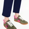 Flats | Nightwear & Lougewear-Boden Erin Retro Tennis Sneakers-Khaki/Bright Pink Khaki/BrightPink