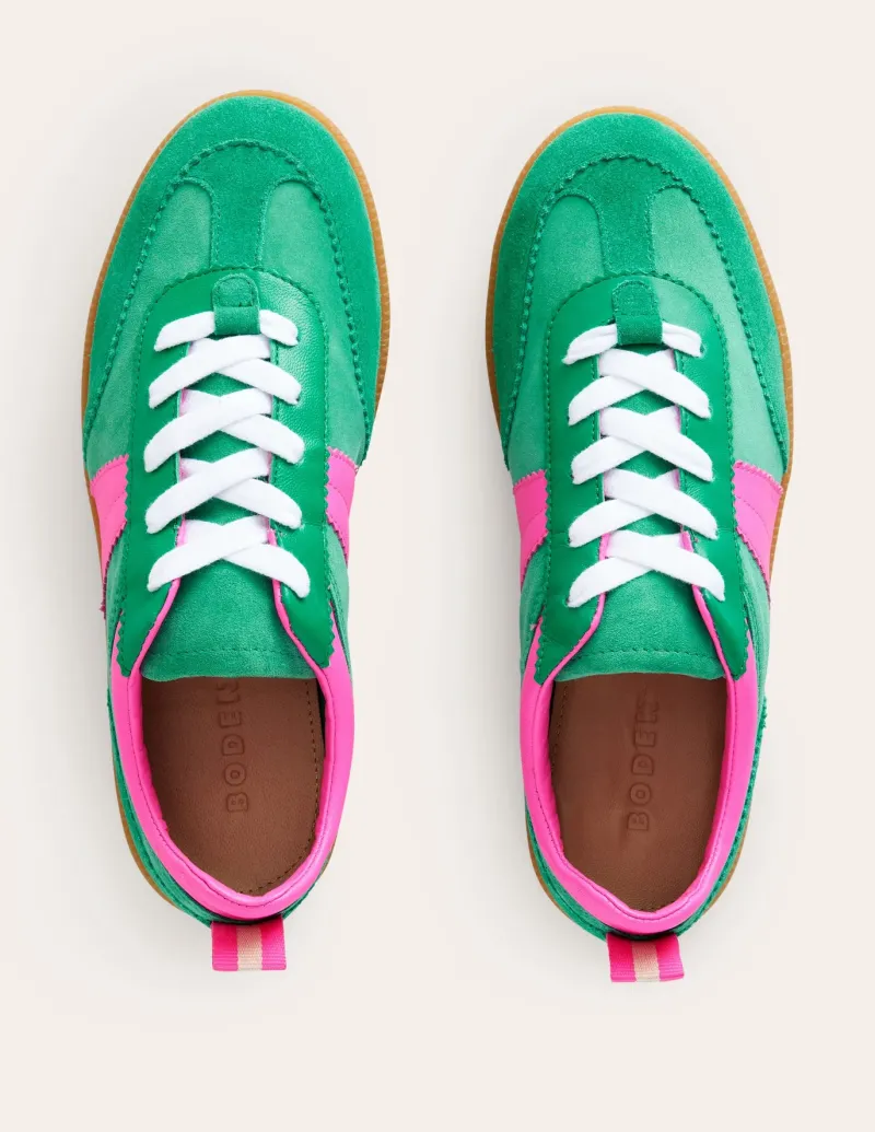 Flats | Nightwear & Lougewear-Boden Erin Retro Tennis Sneakers-Green Colourblock GreenColourblock